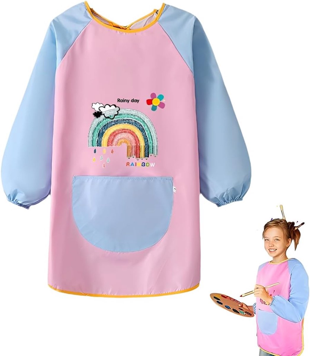 Schilderschort voor kinderen 1-8 jaar - lange mouwen met zak - waterdicht TPU - ideaal voor creatieve activiteiten - SnelShoppen