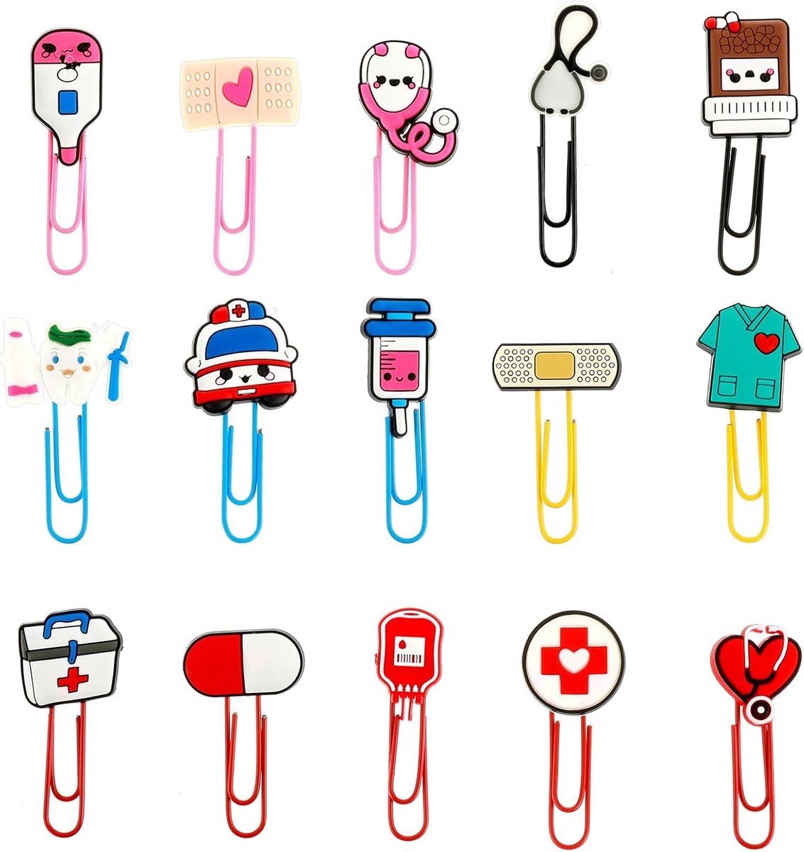 Paperclip Dispenser Set - Kantoorbenodigdheden - Bureau Organisatie - Uniek Kleurrijk Design - 15 stuks - Multicolor