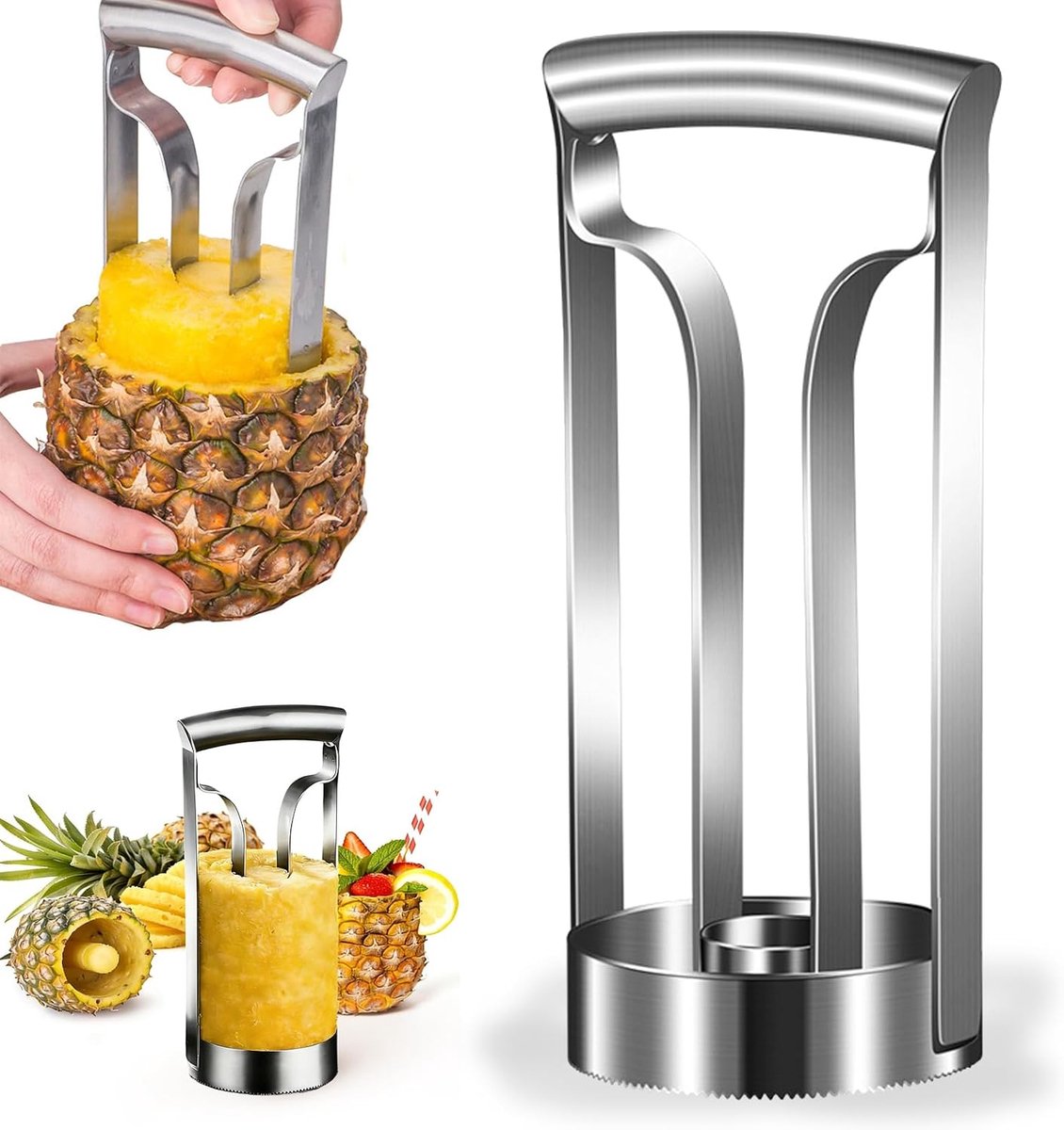 Ananas snijder - RVS - ergonomisch handvat - snelle schil en kern verwijdering - SnelShoppen