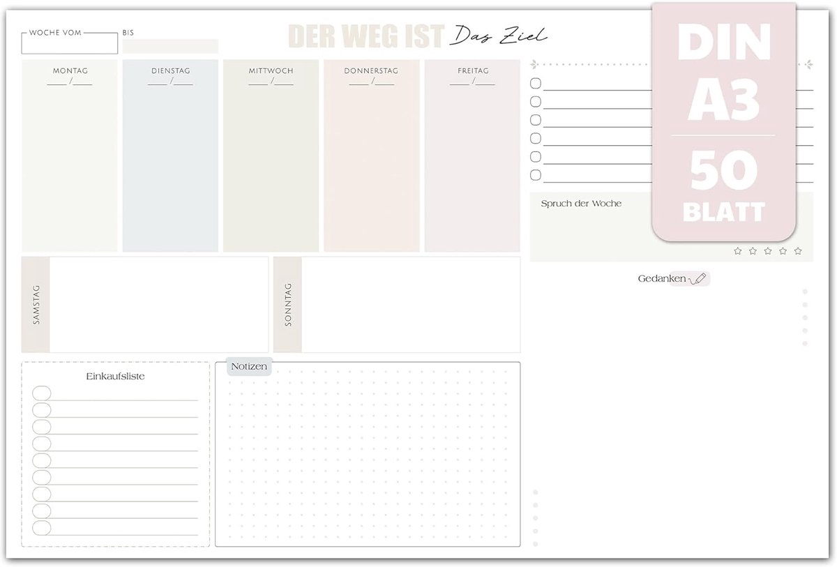Tafelmatten kleurrijk - wekelijkse planner - praktische organisatie - ideaal voor thuis of op kantoor - SnelShoppen