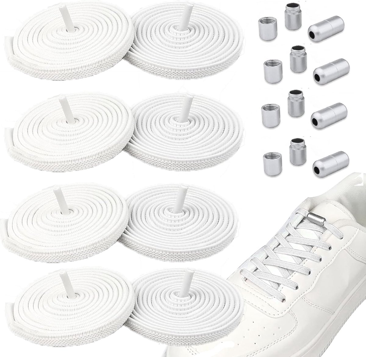 Veters elastisch 105 cm - platte veters met metalen sloten - vervangingsveters voor sneakers - SnelShoppen