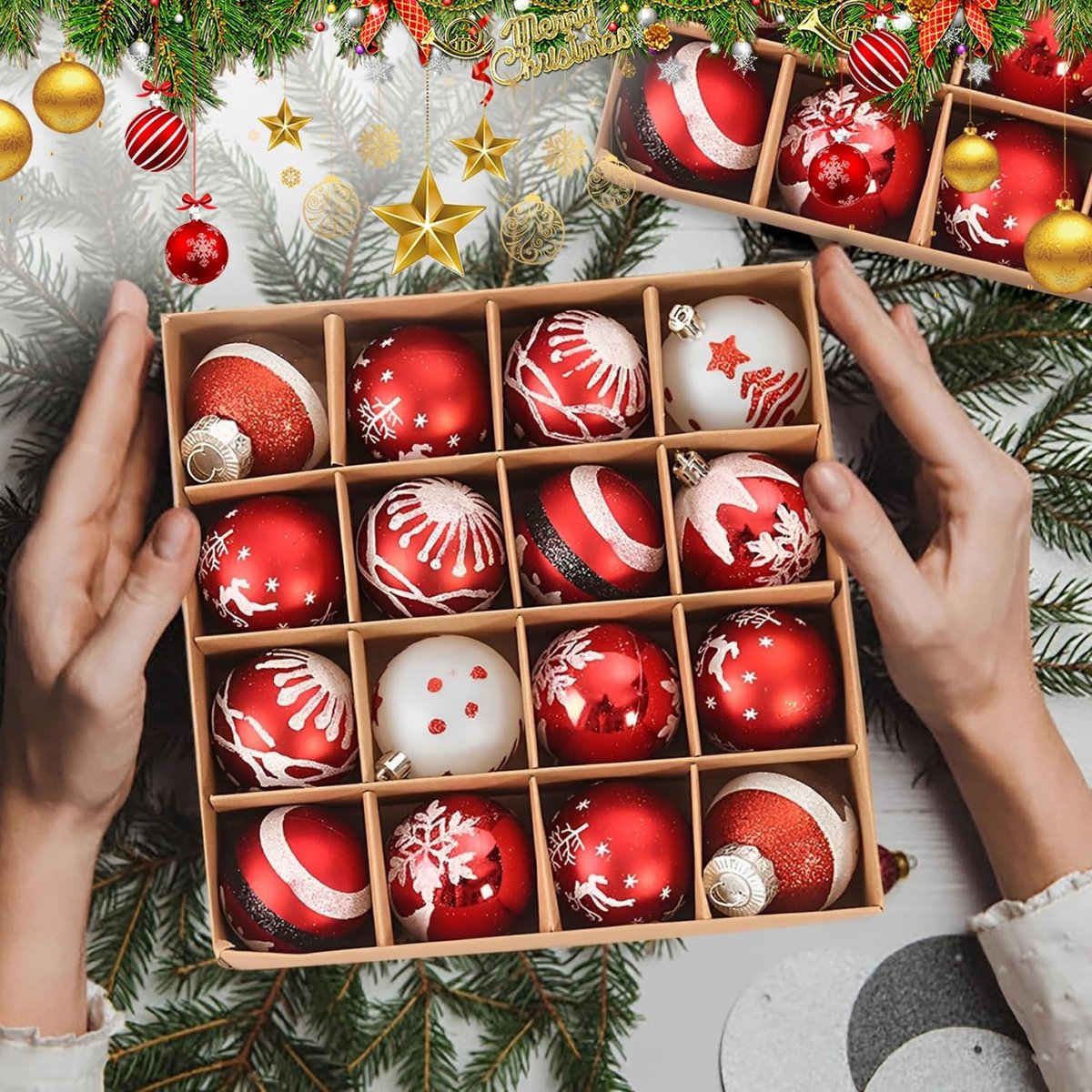 Kerstballen 6 cm - Witte en Rode Plastic Ballen - Duurzaam en Kindvriendelijk - Perfecte Boomdecoratie - SnelShoppen