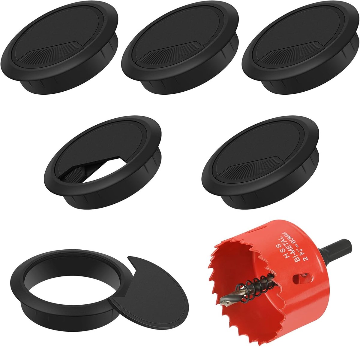 Bureau kabeldoorvoer 60mm - Zwart - Set van 6 met zaag - Voornetjes netjes en georganiseerd - SnelShoppen