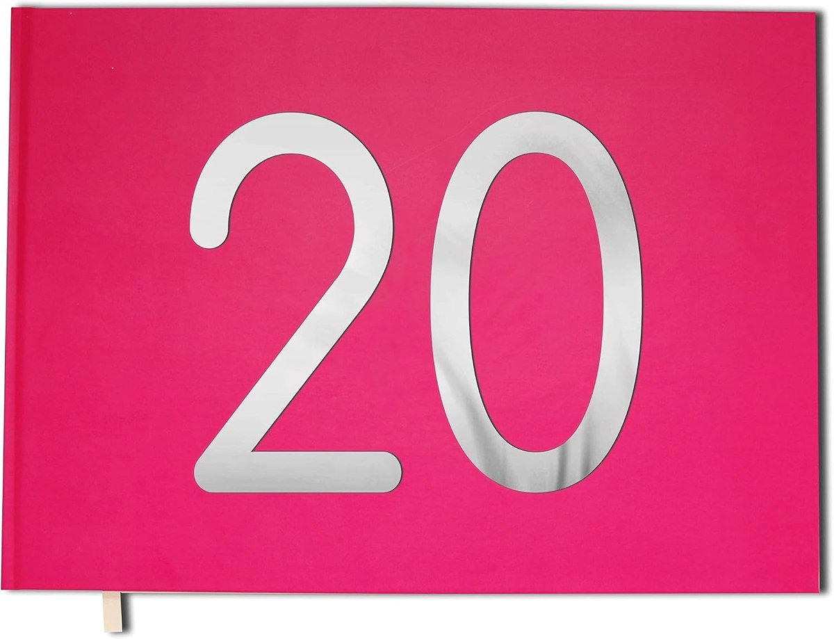 gastenboek 20 jaar - roze - mat cover, chroomletters - 100 pagina's premium kwaliteit - ShopVlot