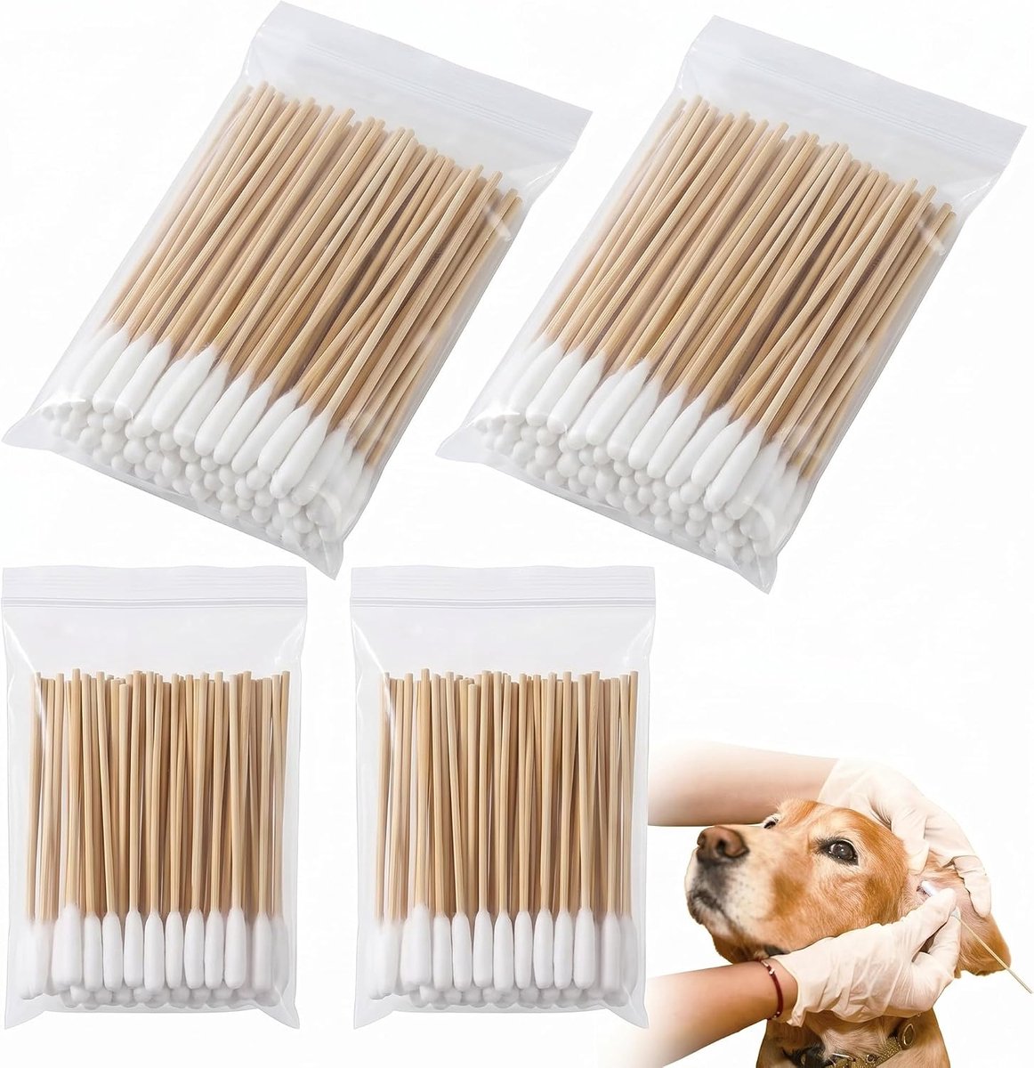 Wattenstaafjes voor honden en katten 15 cm - Bamboestang - Grote katoenen kop - Voor hygiëne van oren en ogen - ShopVlot