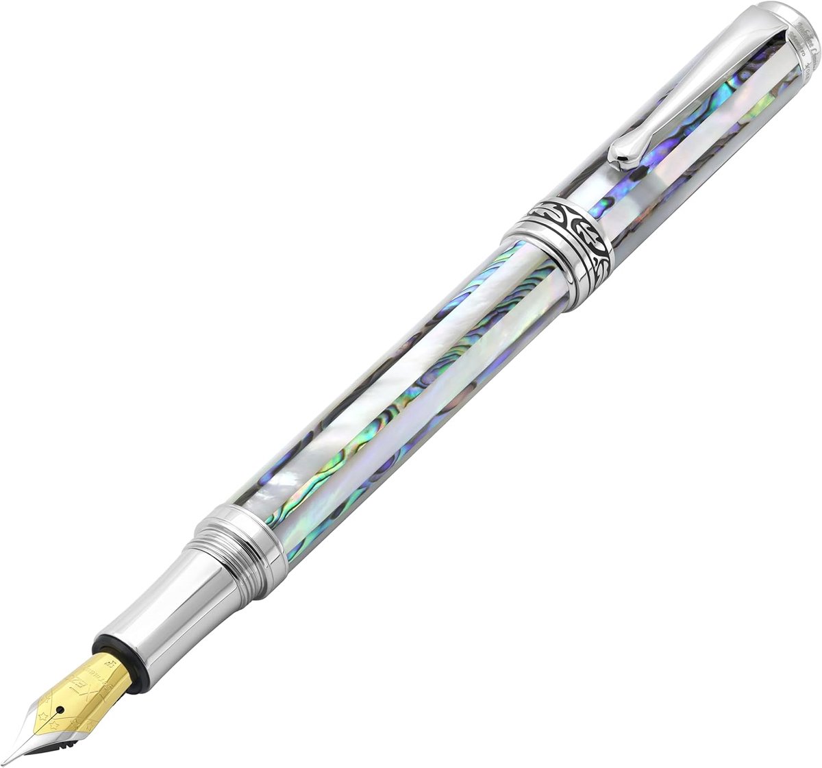 Vulpen fijne nib (0.35 mm) - oceanisch wit parelmoer - handgemaakt en uniek - perfect voor schrijfliefhebbers - ShopVlot