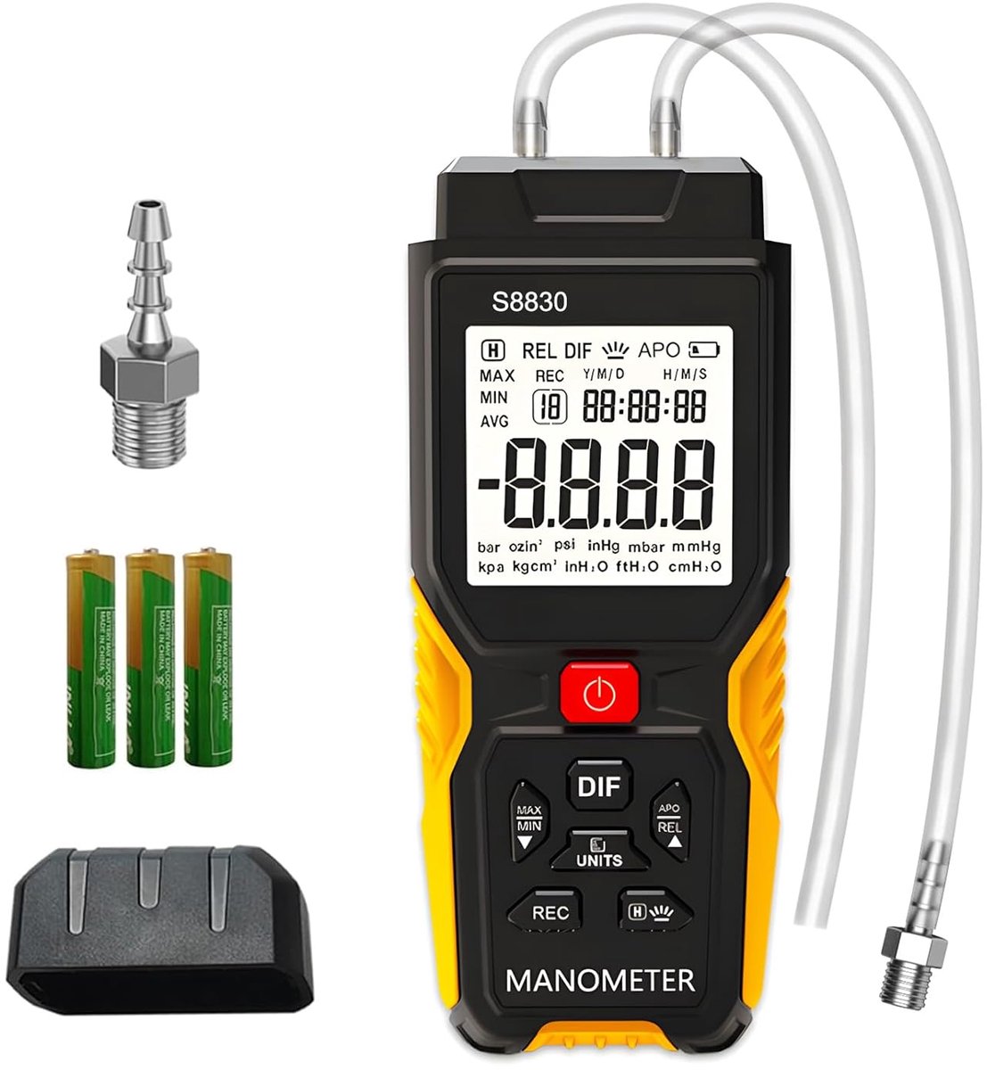 Digitale drukmeter ± 36.80 KPa - dubbele poort HVAC gasdruktester - met overdrukalarm en datalogging - ShopVlot