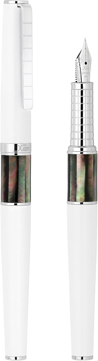Vulpen extra fijne nib - matte wit met Tahitiaans zwart parelmoer - lichtgewicht messing - ShopVlot