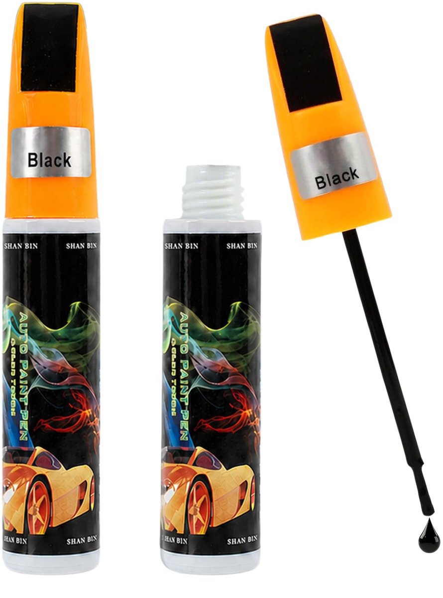 Lakstift 12 ml zwart - Sneldrogend - Voor krassen en schade - Inclusief kwast en pen - ShopVlot