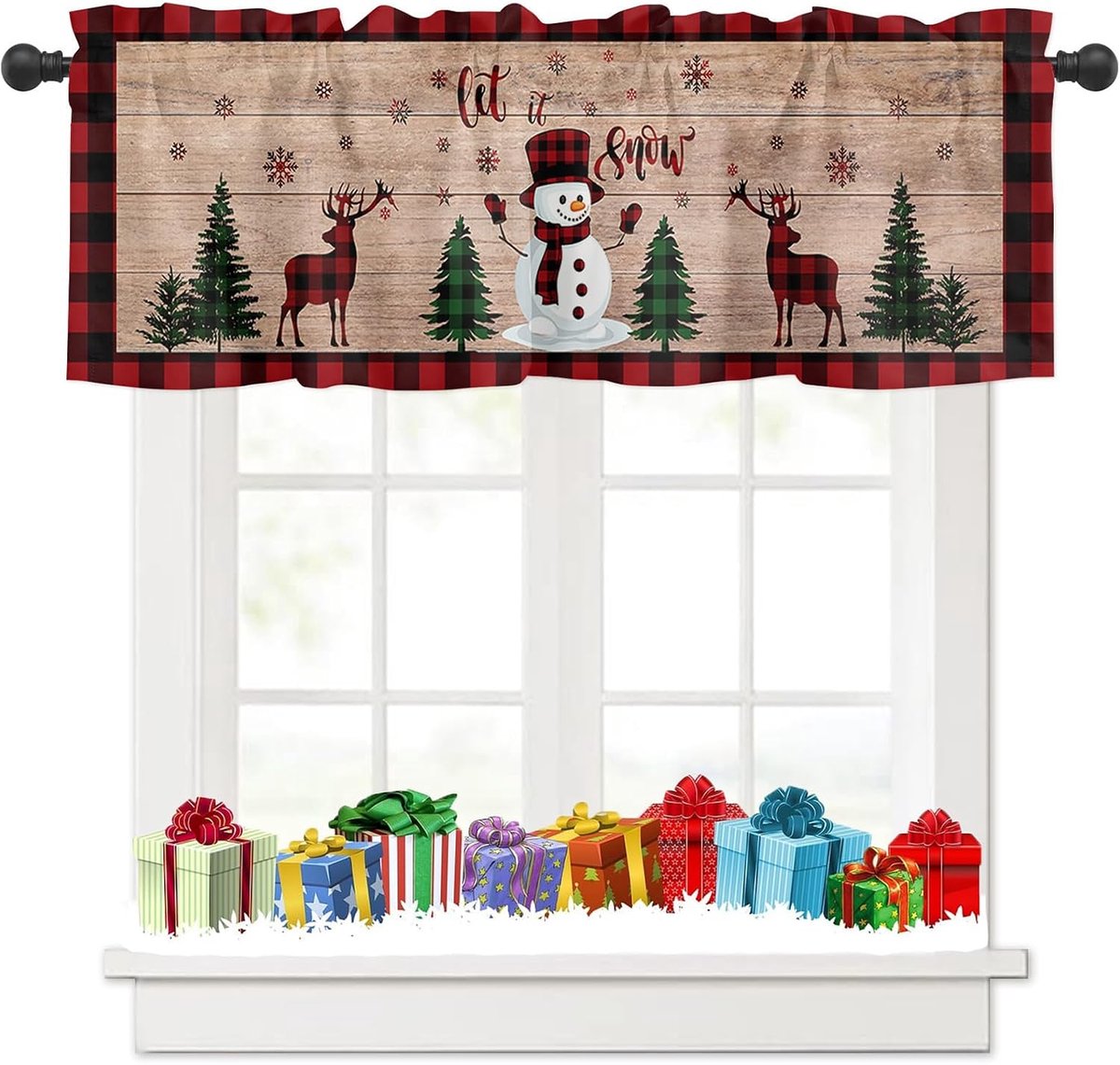 Kerstdecoratie gordijn sneeuwman hert - 137x45 cm - polyester - sfeervolle uitstraling - ShopVlot