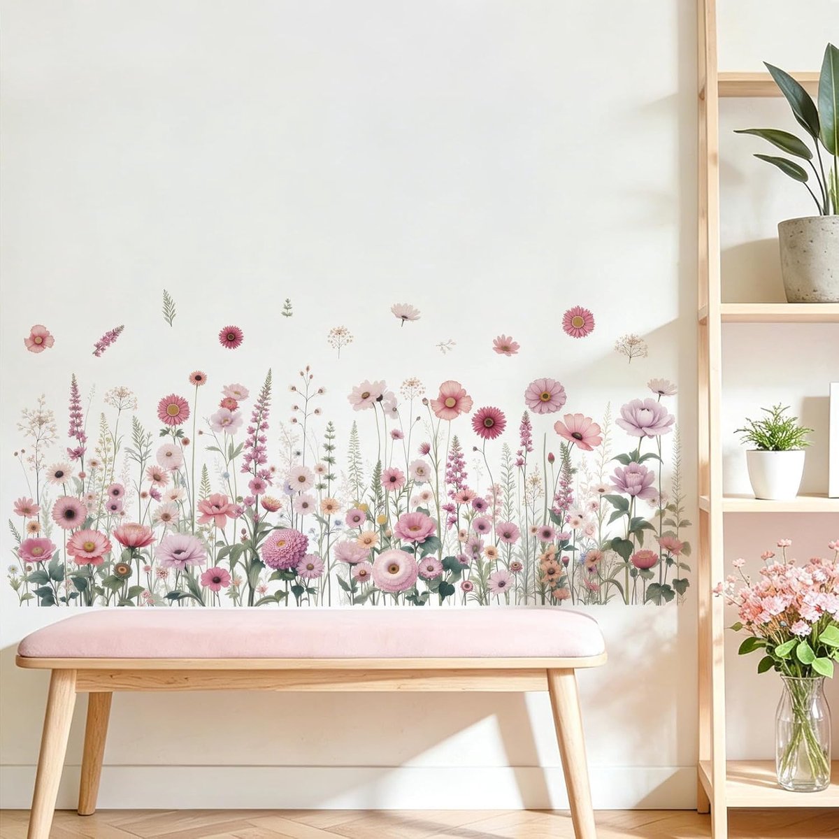 Muurstickers roze bloemen - aquarel-stijl - verwijderbaar - natuurlijke sfeer in huis - ShopVlot