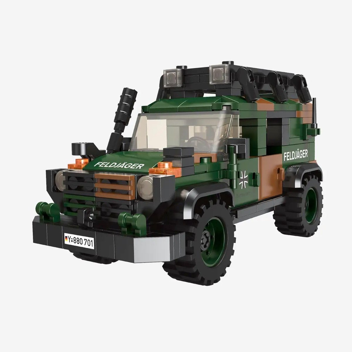 Terrreinwagen wolf 249 klembouwstenen - Opklapbare deuren - Veldjager opschrift - Perfect voor bouwliefhebbers - ShopVlot