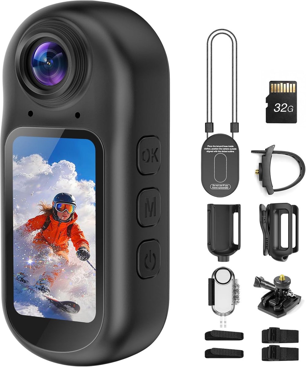 Mini camera 4K 30fps - 32GB U3 kaart - 1,5 inch display - perfect voor avontuurlijke opnames - ShopVlot