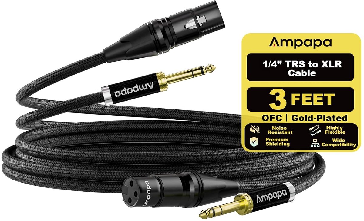 TRS naar XLR kabel 1/4 inch - OFC verguld - symmetrische signaaloverdracht - voor hi-fi en studio - ShopVlot