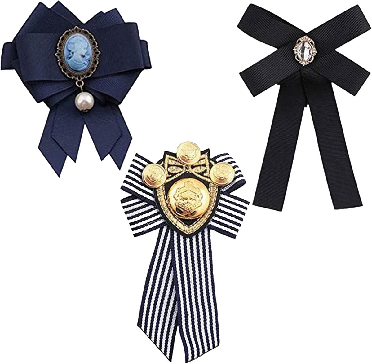 3 Stukken Parel Strik Broche, Strik Lint Broche, Vintage Neck Tie Broche, voor Jurken, Overhemden, Jassen
