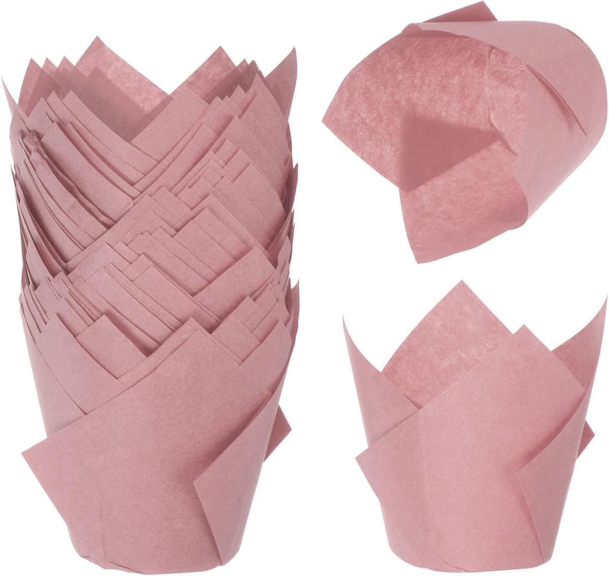 50 stuks muffinvormpjes voor pannenkoeken in tulpenvorm van anti-aanbakpapier voor bruiloft, verjaardag, feest, festival, Kerstmis, roze