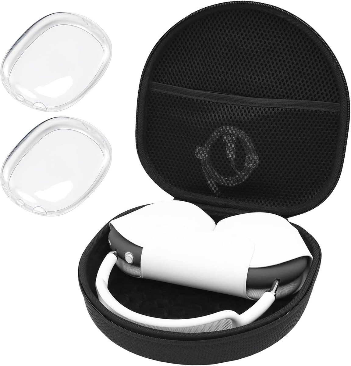 Harde hoes voor Apple AirPods Max en AirPods Max 2, reisbeschermende draagtas met siliconen oorkussens, schokbestendige EVA-schaal met zachte voering en accessoirevak, zwart