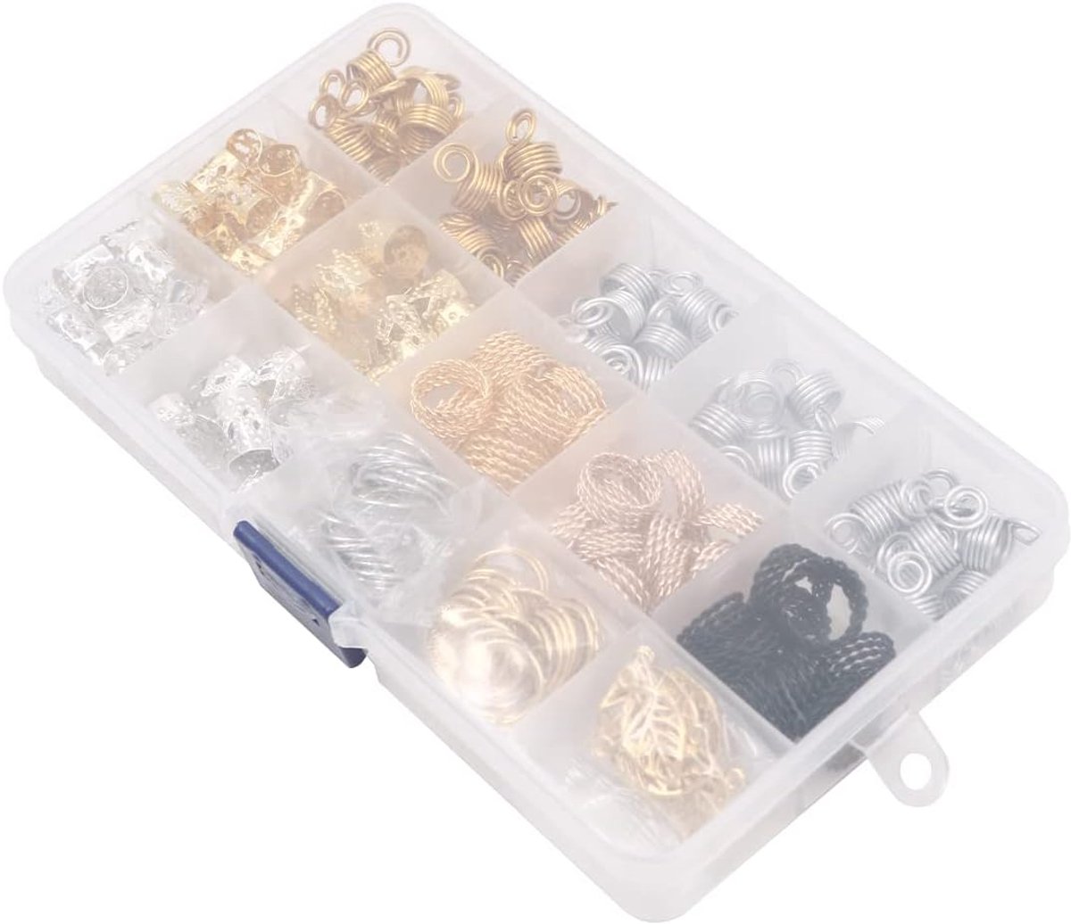 200Pcs Haar Vlecht Ringen Hangers Haaraccessoires Voor Vlechten Decoraties Aluminium Haar Spoel Dreadlocks Accessoires Met Transparante Doos