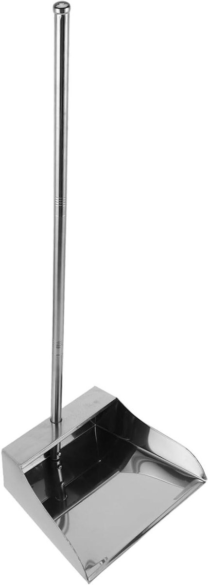 Stofblik met Lange Steel - Vuilnis schep - Staand Schoonmaken - Roestvrij Staal - 70 cm - Zilver
