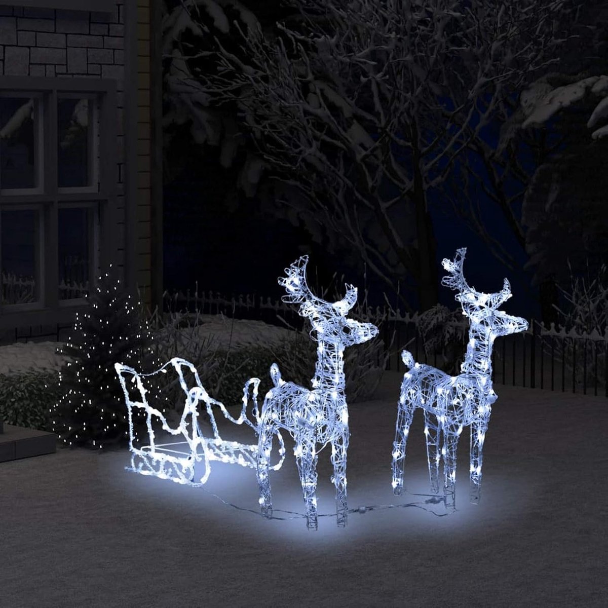 Kerstdecoratie, kerstdecoratie, feeënverlichting, kamerdecoratie, 6# rendier en slee, kerstdecoratie, 240 leds, acryl, 130 cm