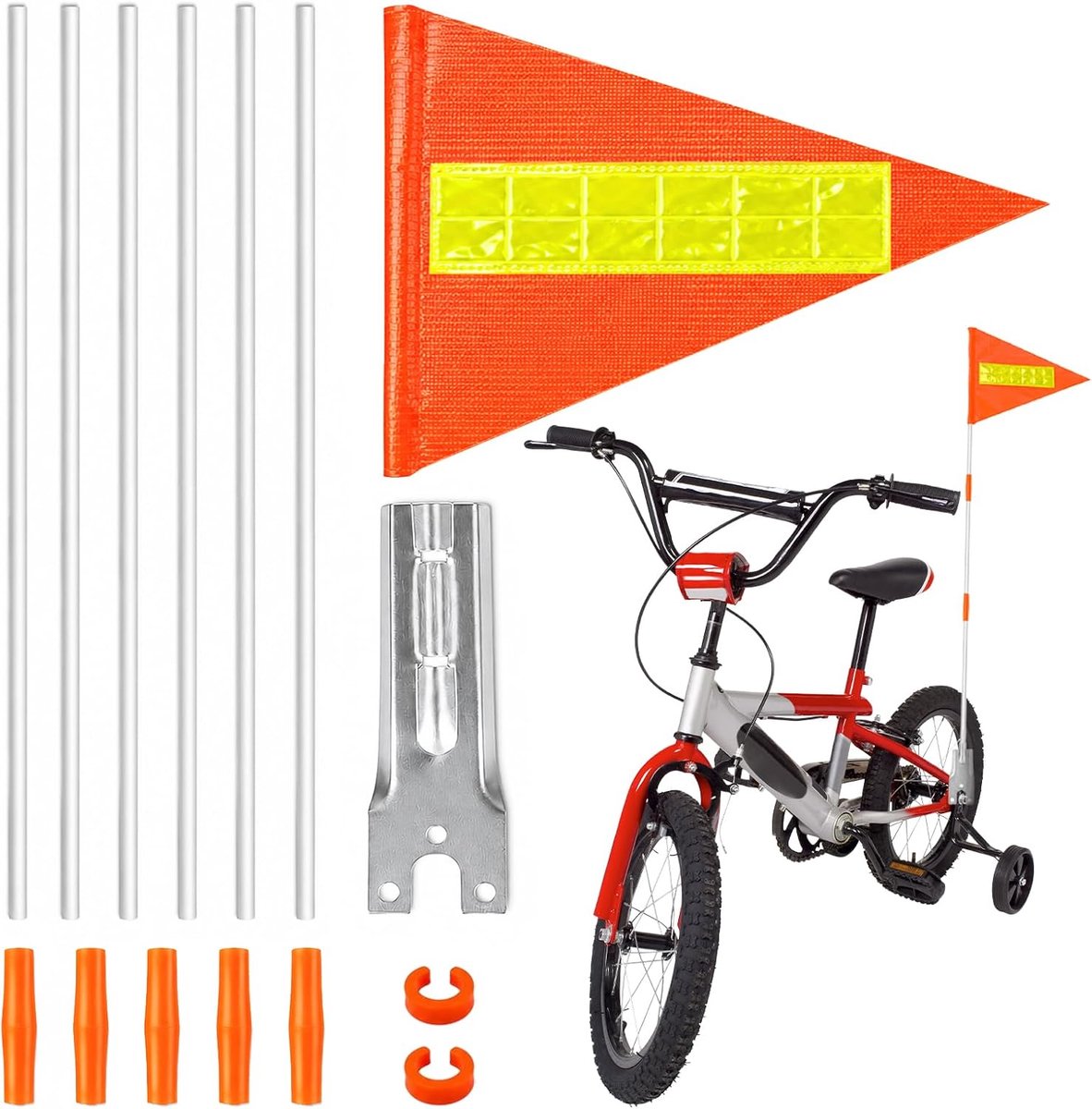 Dellyy 1 set vlag, fietsaanhanger, 150 cm fietswimpel, reflecterend, verstelbaar, veiligheidswimpel, kinderfietsvlag, waarschuwingsbord | Verstelbaar, waarschuwingsbord, voor kinderen, reflecterend