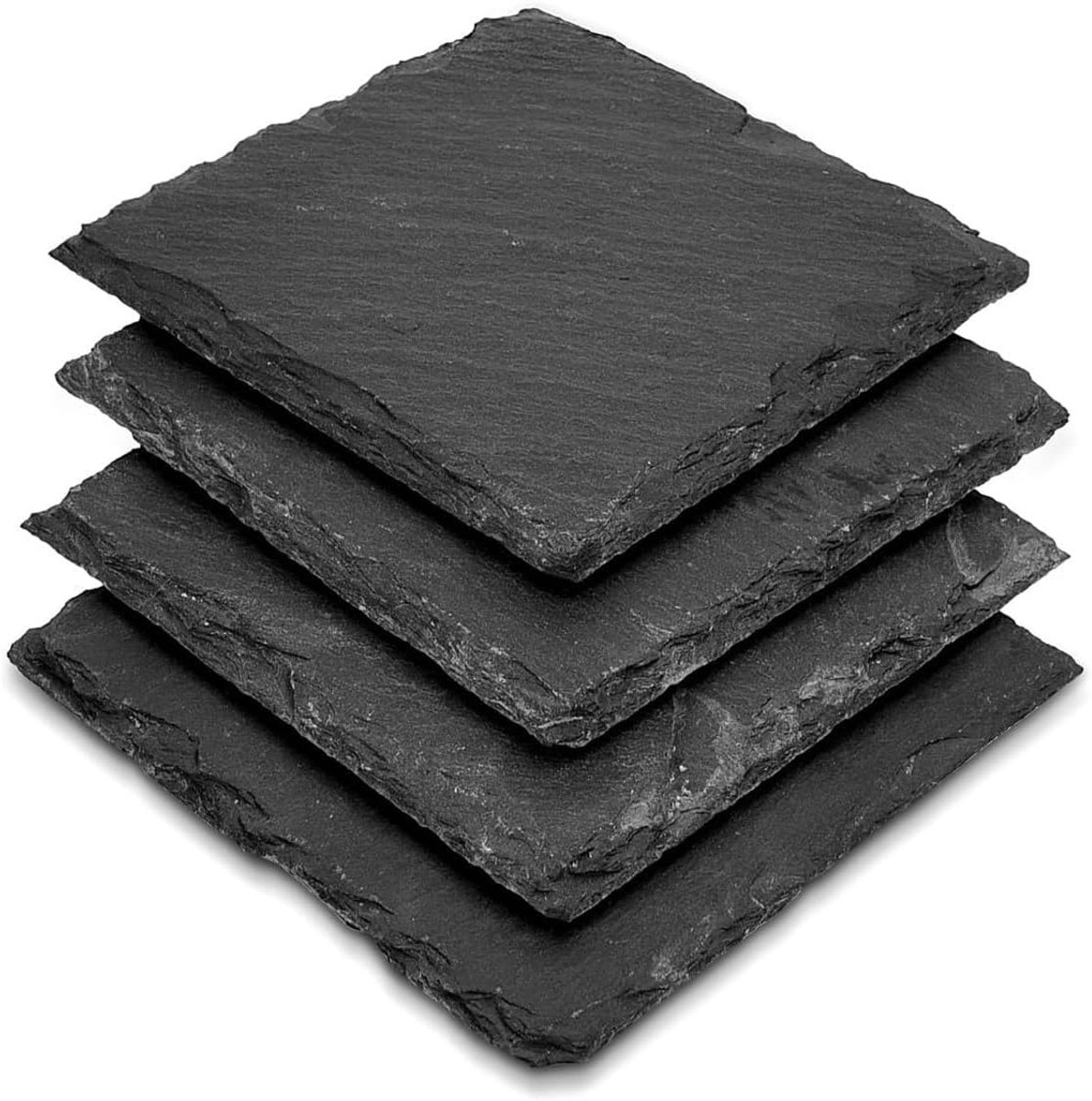 Slate Coaster Set 4 Vierkant, 100% natuurlijke leisteen, anti-kras schuimvoeten, geweldig cadeau-idee, maat: 10x10x1cm, zwart
