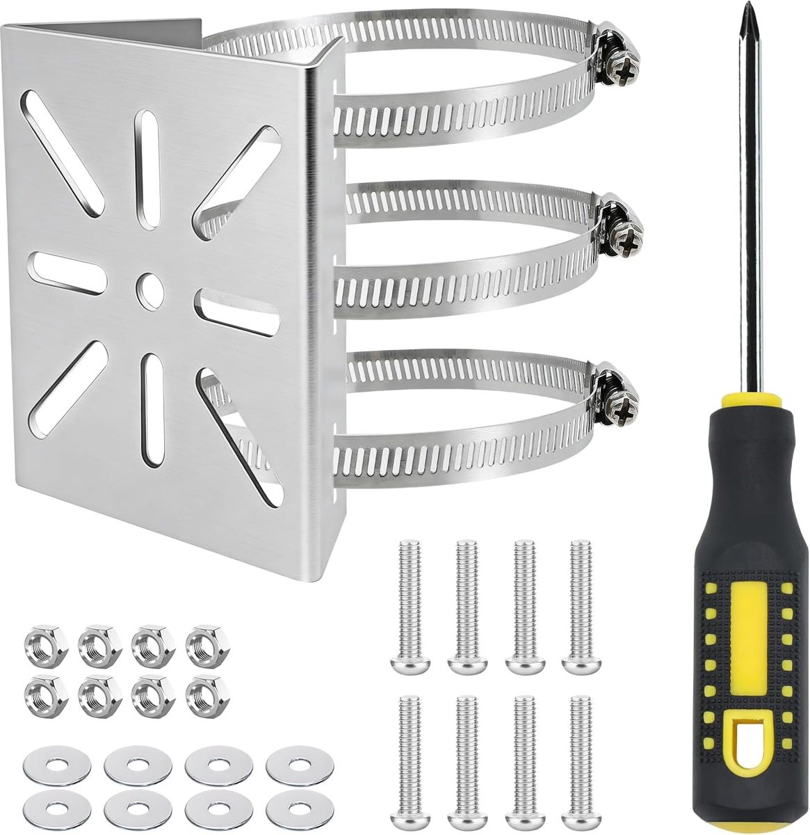 Masthouder voor bewakingsapparaten, roestvrij staal, 3 ringen, camerahouder, montagebeugel, camerahouder voor monitoraccessoires, buiten, verticale stangaccessoires