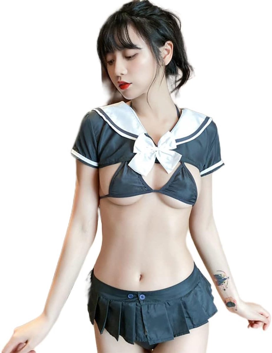 Cosplay Zeeman Pak Schoolmeisje Schooluniform Ondergoed Set Mini Jurk (grijs)