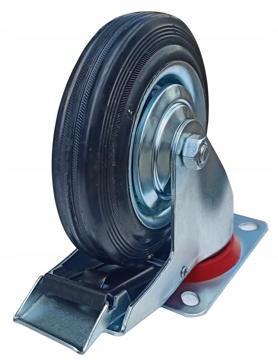 Zwenkbaar wiel met rem 160mm metaal/rubber voor transportwagens