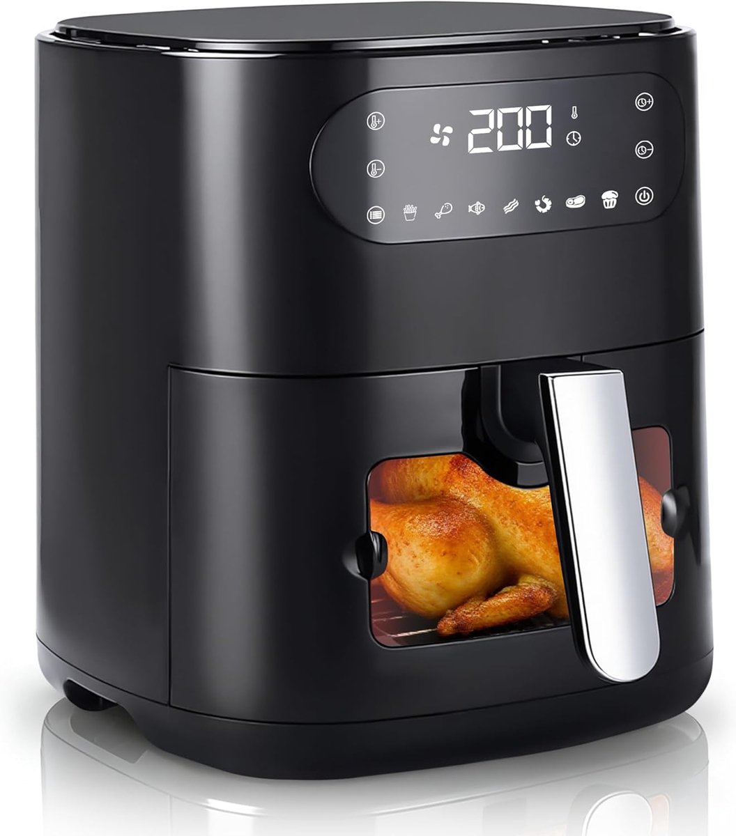 Heteluchtfriteuse 6 Liter - Enkele mand met kijkvenster - 7 kookprogramma's - Gezond frituren met timer - ShopVlot