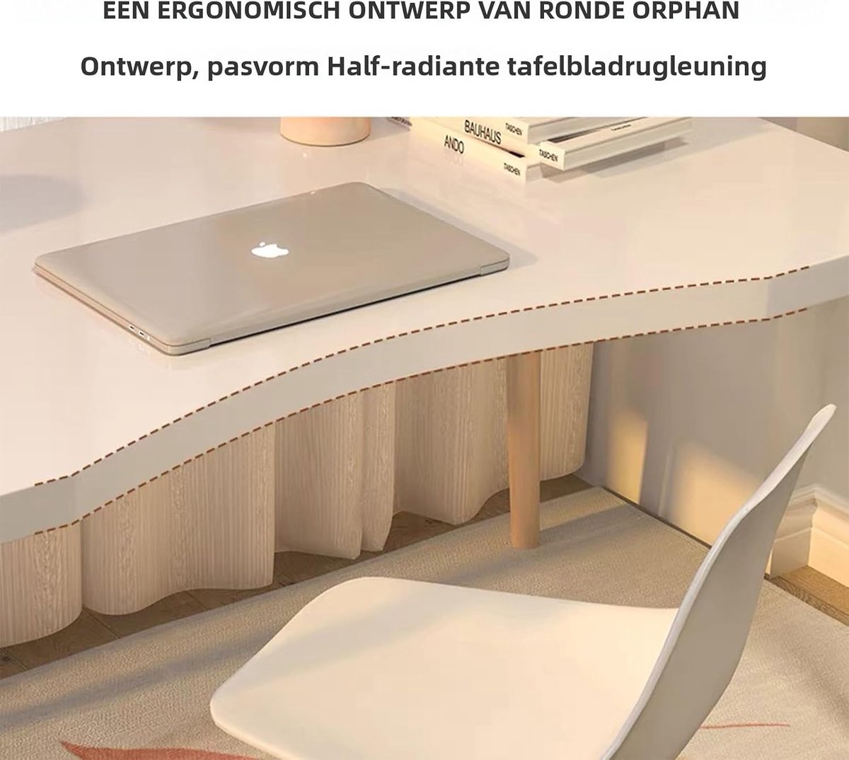 Computerbureau Modern - Schrijftafel Studiebureau - Thuiswerken Kantoor - Ergonomisch Gebogen Rand - 100x50cm - Wit thumbnail 6