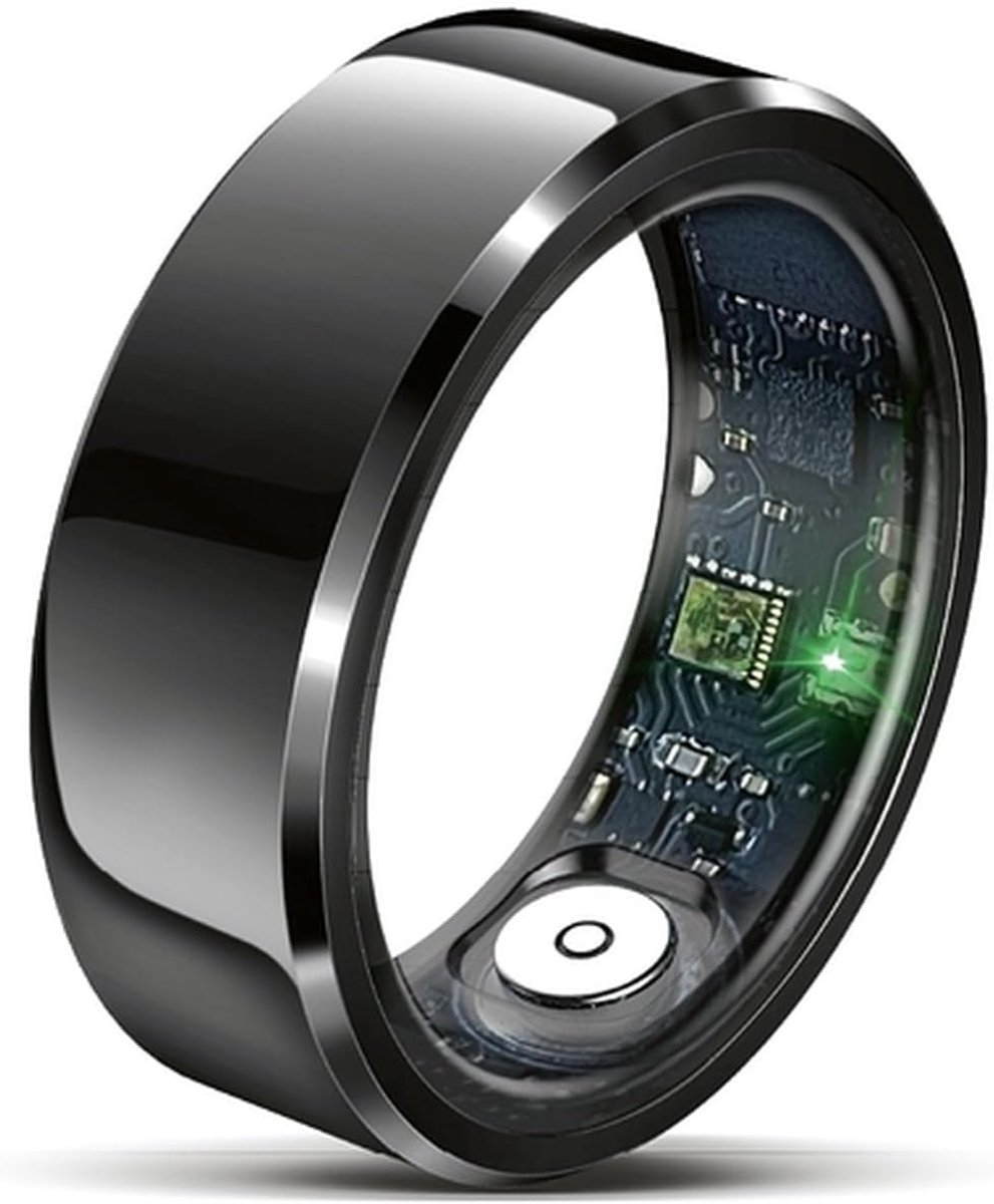 SnelShoppen - Smart Ring SR6 - Fitness Tracker met Hartslagmeter, Bloeddrukmonitor, Stappenteller, IP68, Bluetooth, RVS - Zwart, Maat 11 (64.5mm)