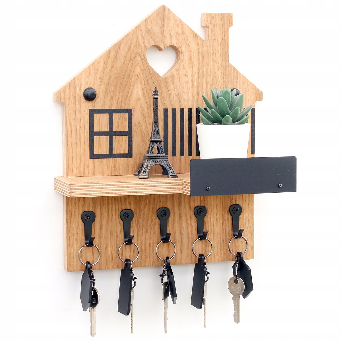 Houten sleutelhouder met plank - 30x25cm - Hal Organizer