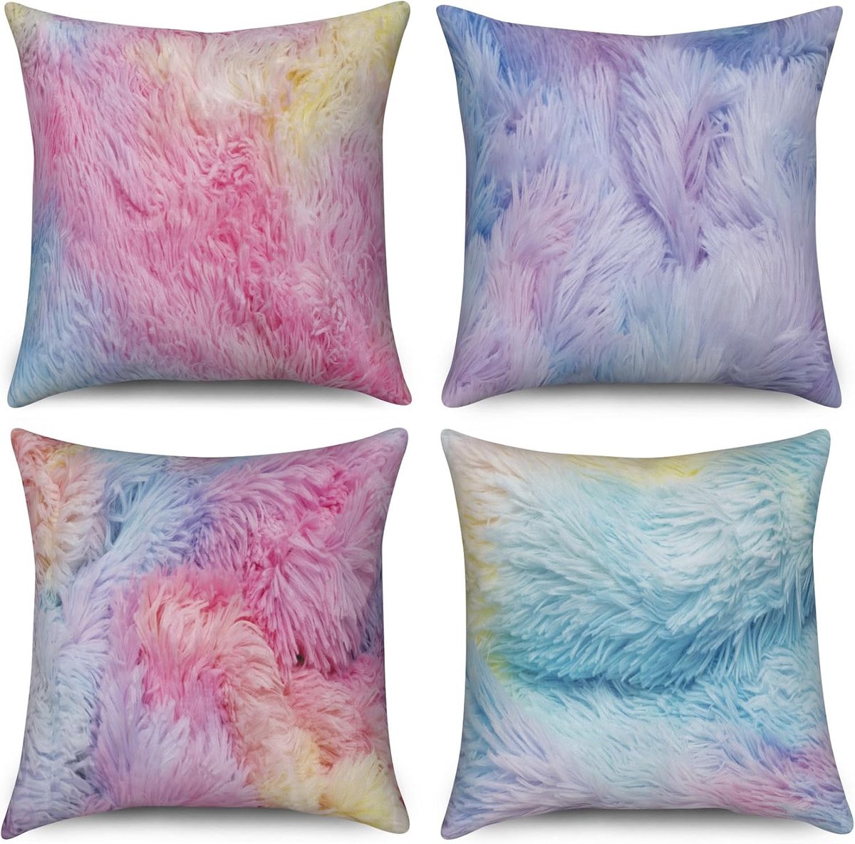 Sierkussens 40 x 40 cm - Set van 4 kleurrijke pluche kussens - Wasbare polyester - Ideaal voor binnen en buiten - ShopVlot