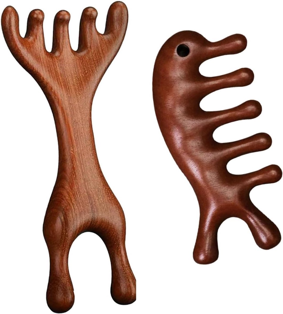 Houten hoofdmassager - 2 verschillende kamstijlen - natuurlijk groen sandelhout - voor ontspanning en welzijn - ShopVlot