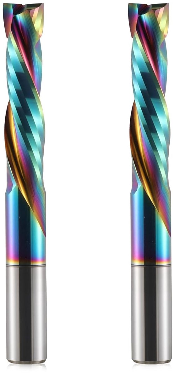 SnelShoppen - 2pcs Spiral Freesbits 8mm Schacht 35mm Snijlengte DLC Coating Compressie Frees CNC Houtbewerking VHM Router Cutter