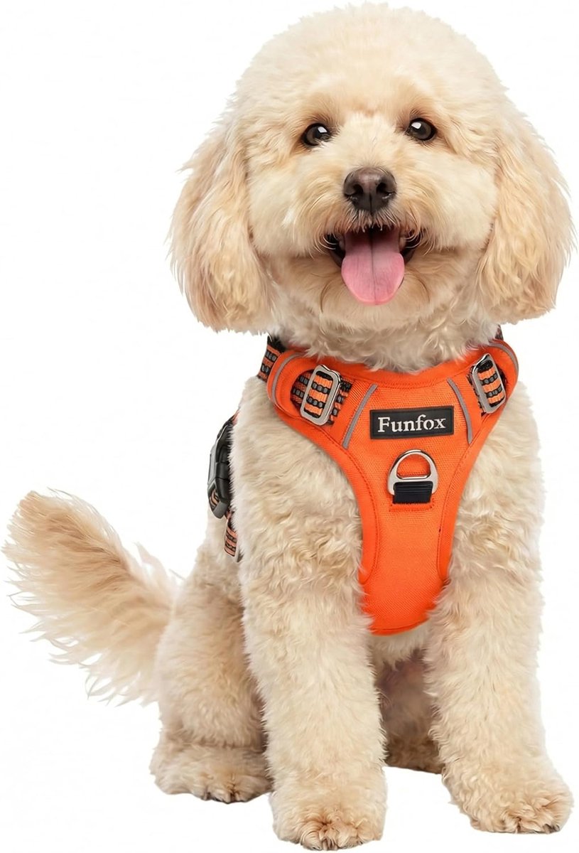 Hondentuigje S - Ademend oranje - Anti-trek harnas - Veilig voor kleine honden - ShopVlot