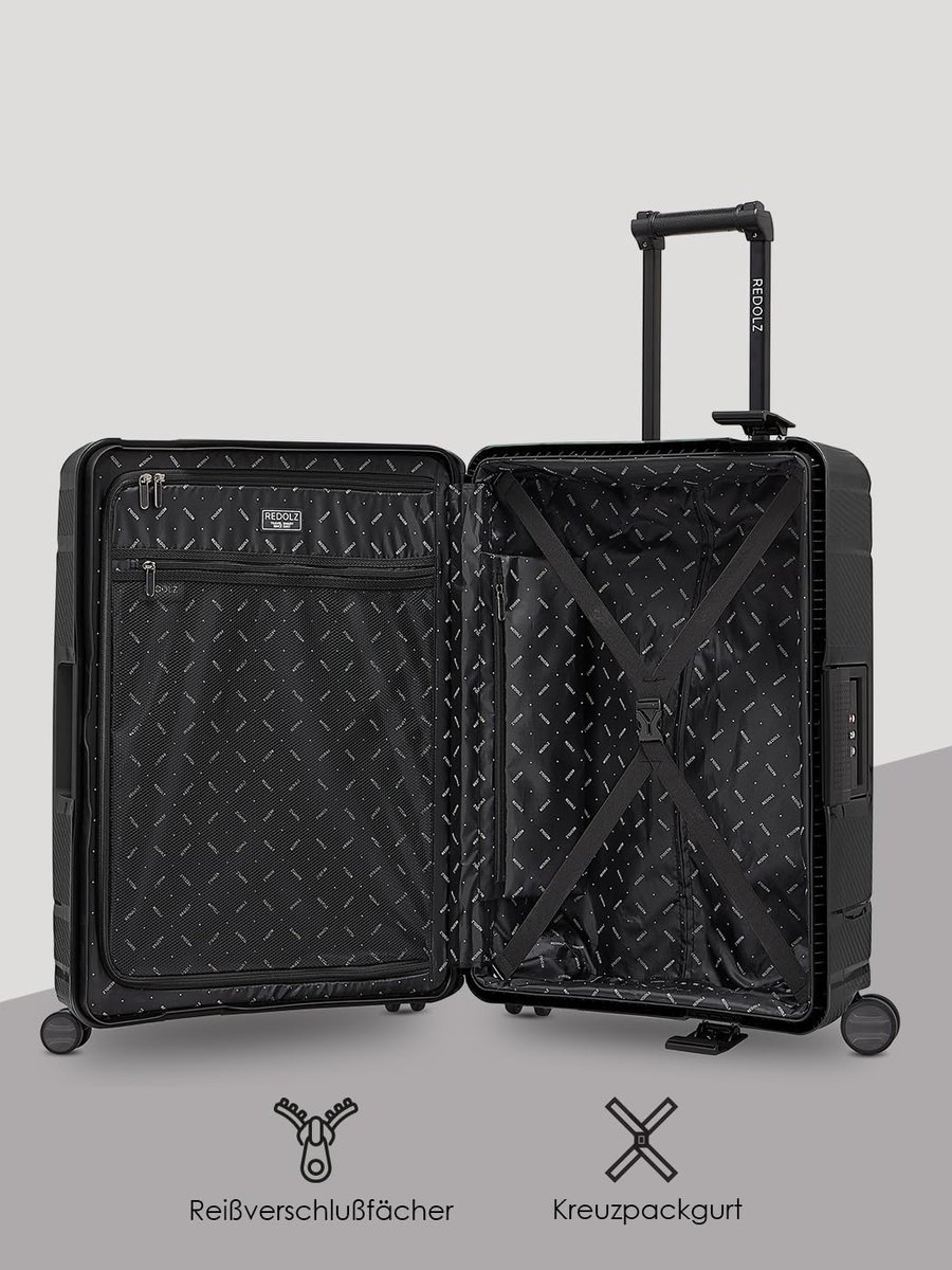 harde koffer medium 65 cm - diep zwart - met wieltjes - ideaal voor 10-daagse reizen - ShopVlot