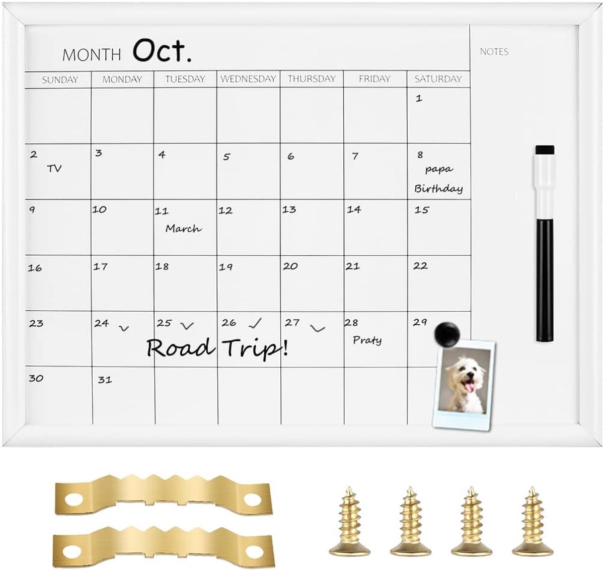 Maandplanning whiteboard 40x30cm - houten lijst - magnetisch - ideaal voor school of thuiskantoor - ShopVlot