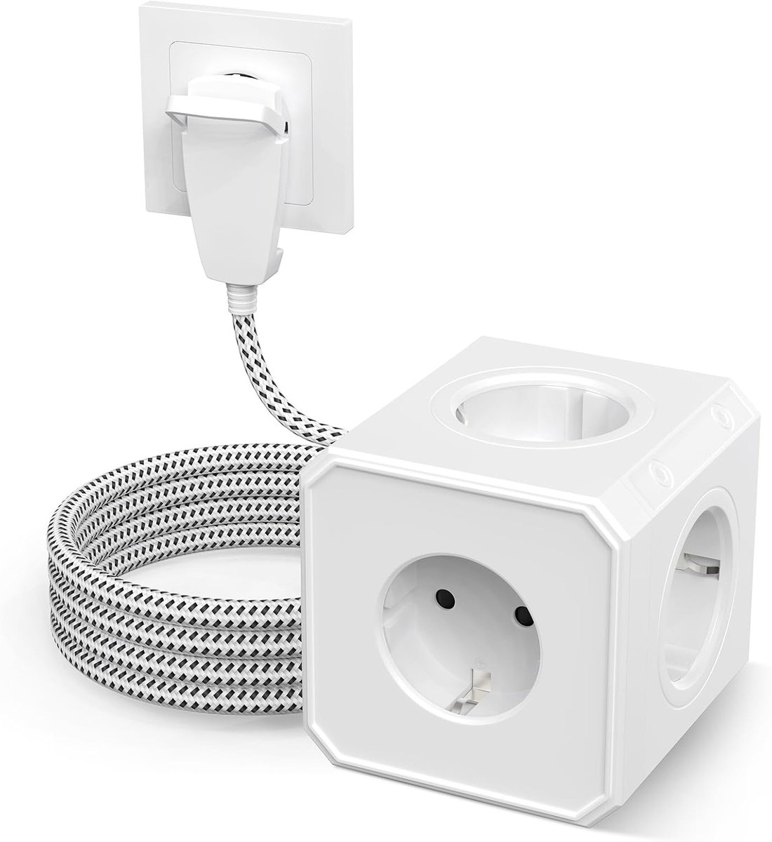 Power Cube - 5 Schuko aansluitingen - 16 A snel opladen - 3 m gevlochten kabel - ShopVlot