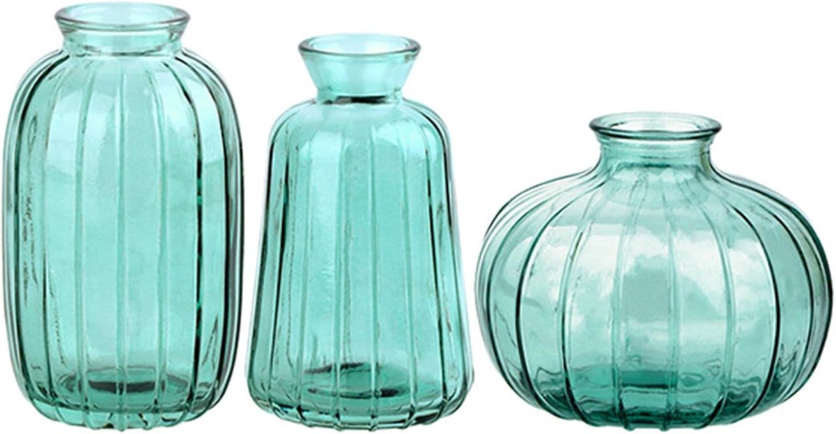 Bloemenvazen set van 3 - mini vintage vases - groene kleur - perfect voor stijlvolle decoratie - ShopVlot