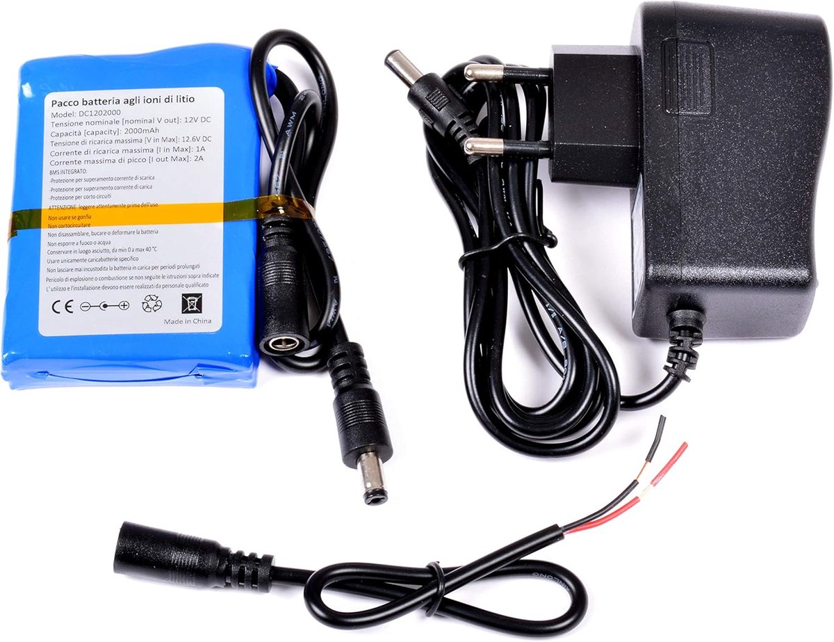 Batterijpack 12 V 2000 mAh - Lithium - Compact formaat - Ideaal voor mobiele toepassingen - ShopVlot