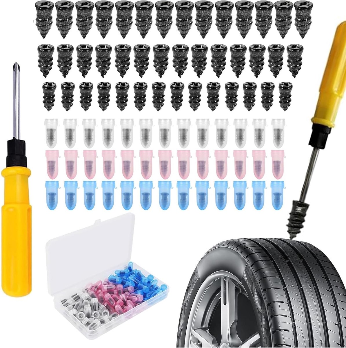 Tire Repair Kit 100Pcs - Rubber Reparatienagels - 3 Maten - Voor Auto, Motor en Fiets - SnelShoppen
