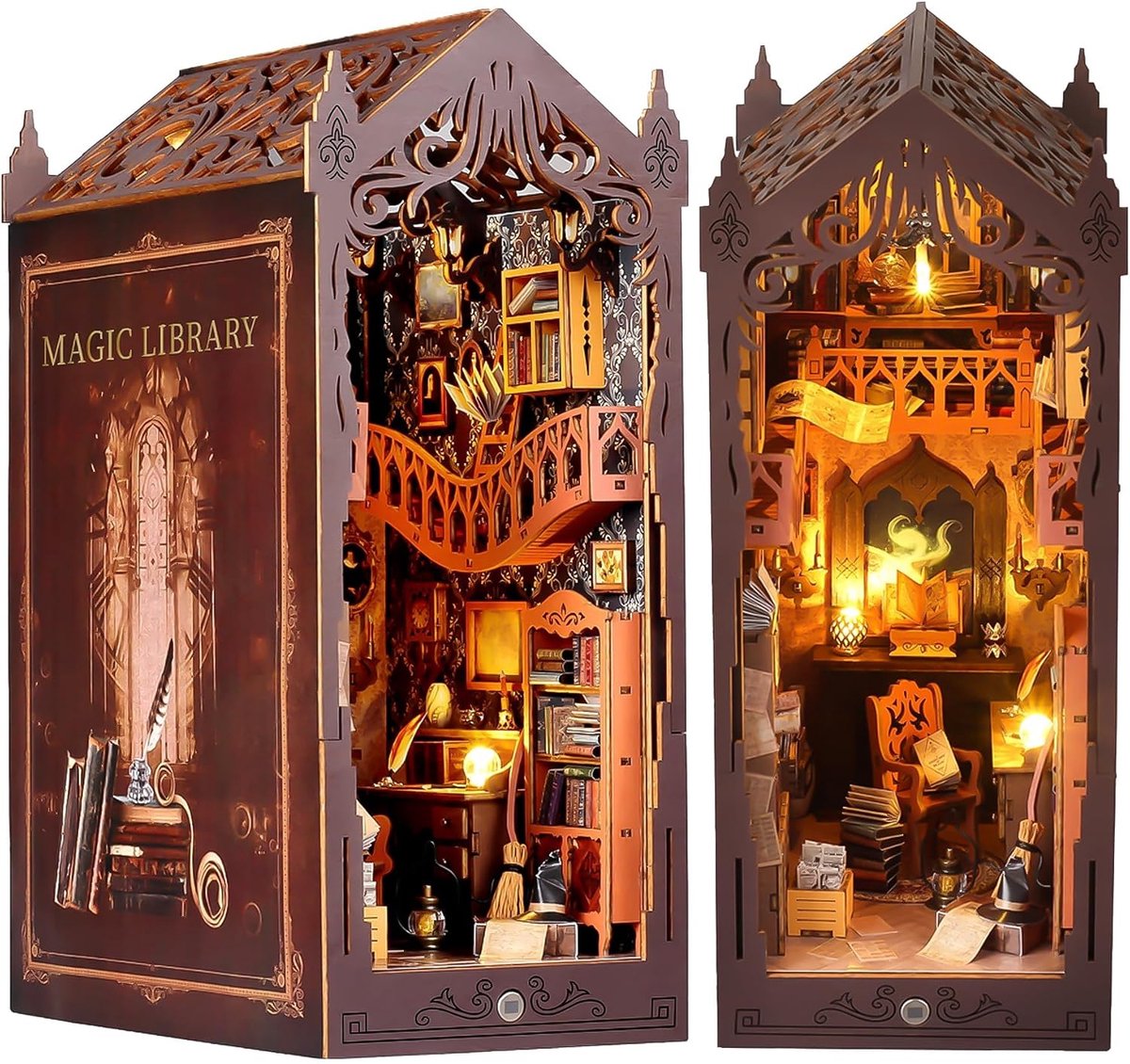 Book Nook DIY Kit - Magische Bibliotheek - Miniatuur Huis met LED Verlichting - Creëer je eigen boekenhoek - SnelShoppen