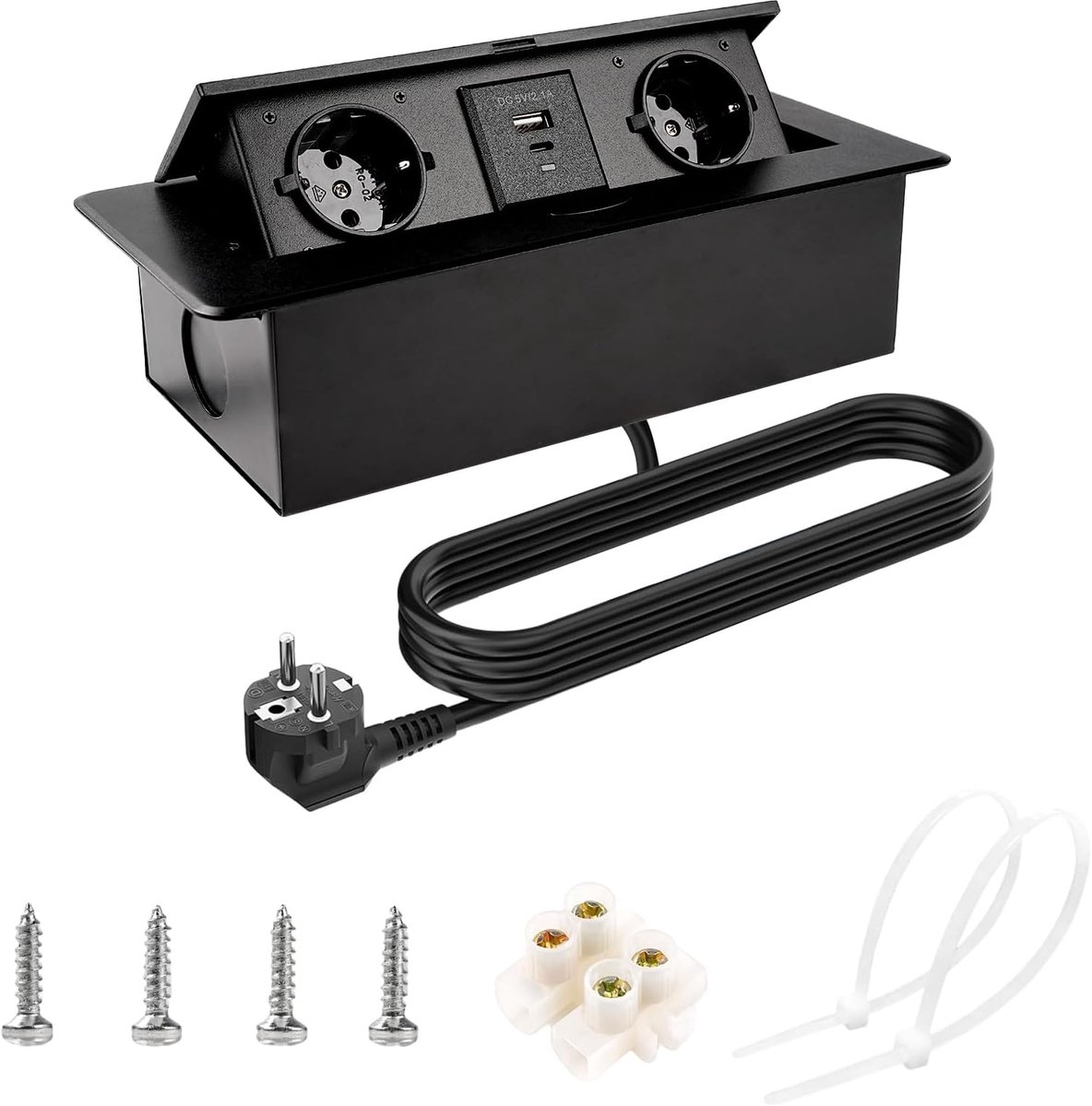 Retractable power strip met USB en Type C - zwart - 1.8 m snoer - veilig en gebruiksvriendelijk - SnelShoppen