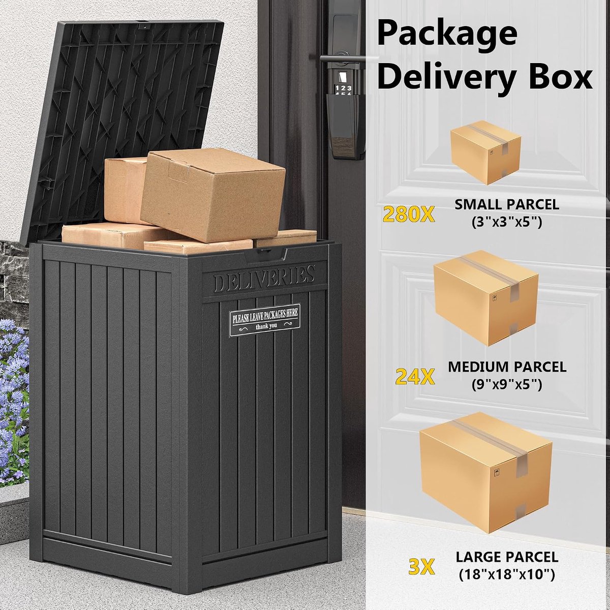 Brievenbus Pakketbox - Opbergbox Buiten - Veilige Pakketontvangst - Waterdicht Weerbestendig - 48 Gallon - Zwart