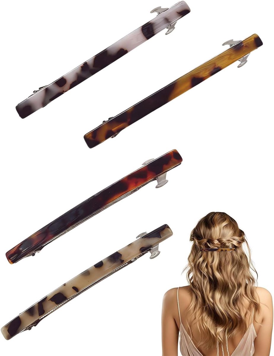 Haarspelden 4 stuks - Lange dunne rechthoekige celluloid - Luipaardprint - Perfect voor dik en gemiddeld haar - SnelShoppen