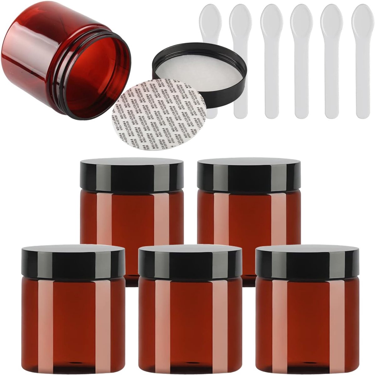 Cosmeticajars 200ml - Bruine plastic potjes - Met zwarte schroefdeksel - Ideaal voor reizen - SnelShoppen