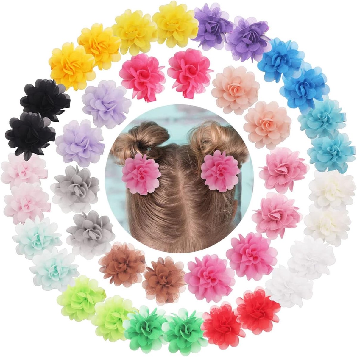 Haarclips voor meisjes - 40 stuks - Chiffon bloemen - Perfect voor kinderen en peuters - SnelShoppen