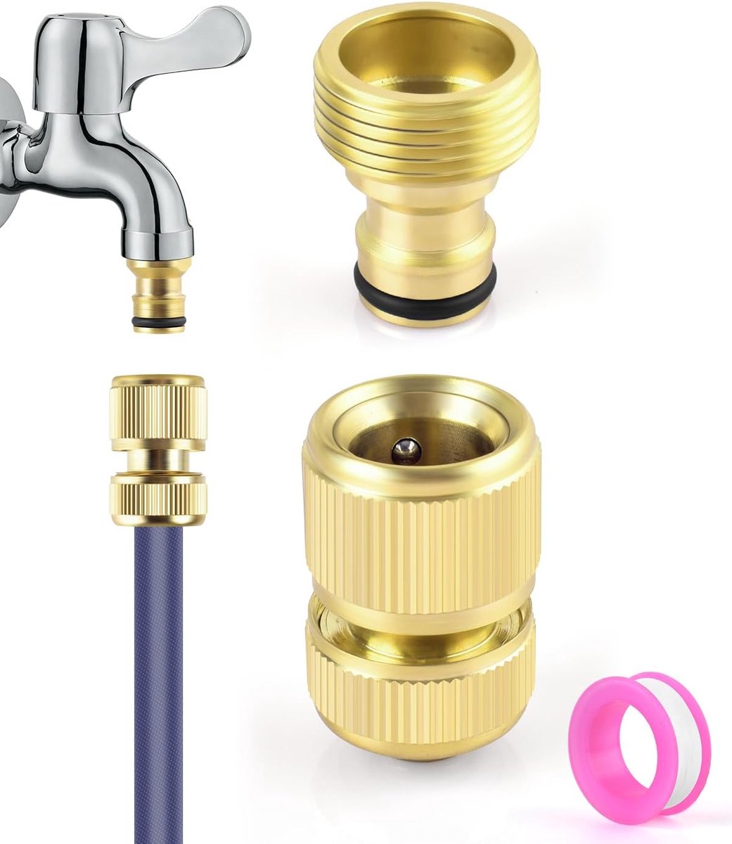 Tuinslang aansluiting 1/2 inch - Messing adapter 3/4 inch - Voor leksvrije verbinding - SnelShoppen